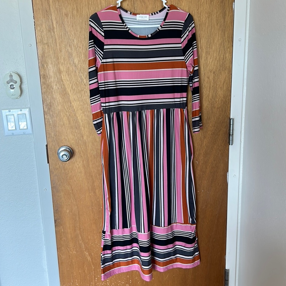 Pink, Grey, and Orange Striped Dress (Orange Creek)